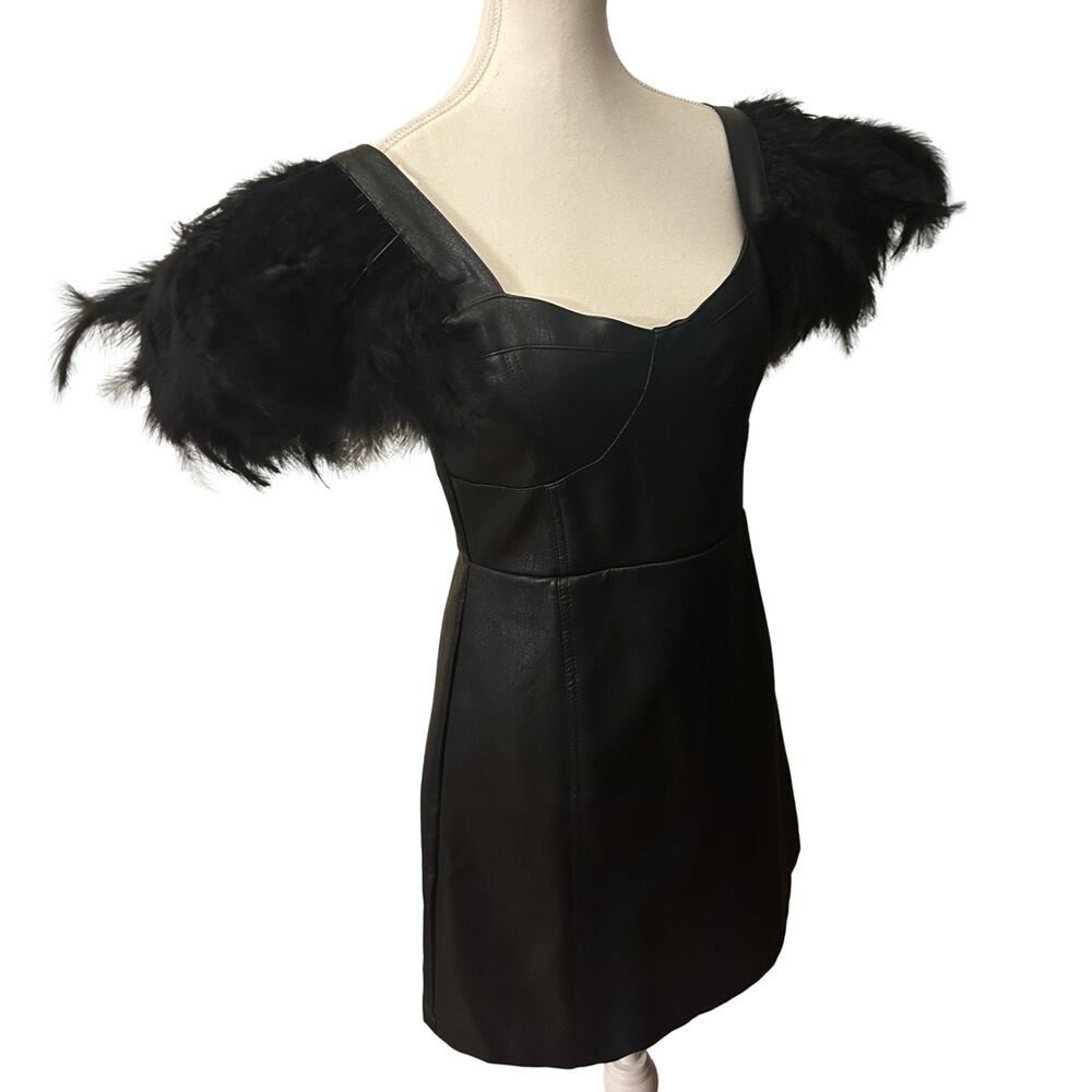 Nasty Gal Vegan Leather Mini Dress – Feather Shoulders, NWT - Picture 5 of 7